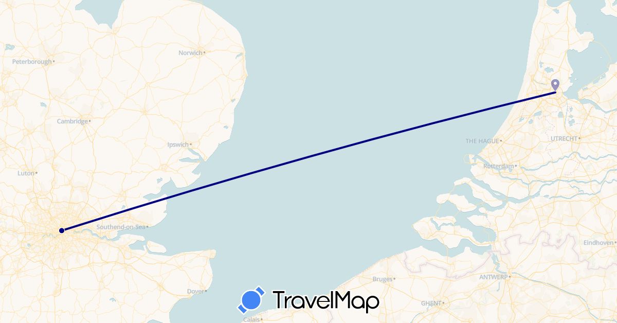 TravelMap itinerary: driving in United Kingdom, Netherlands (Europe)